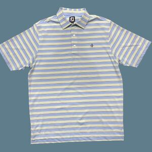 FootJoy Performance Canary Yellow Blue Golf Polo Shirt Polyester Mens Size Large